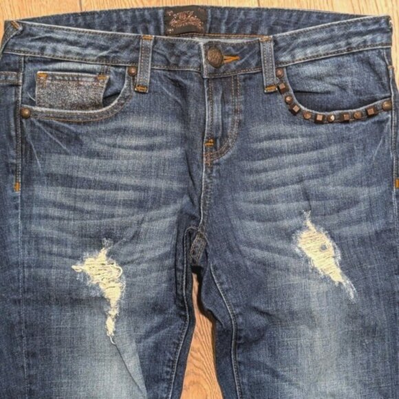 ReRock Express Jeans Womens 6 28 Skinny Ripped Studded Premium Denim Pants - Picture 2 of 5